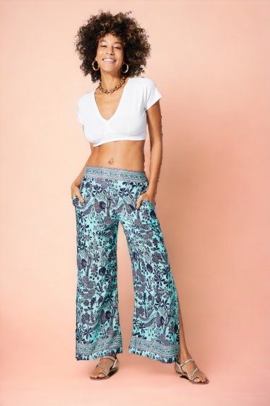 Blue vegetal print trousers - PIP2003O