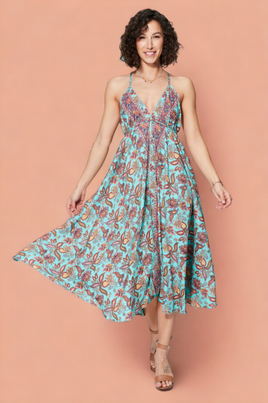 Fascinating evasee and decolletee dress - MAXIPA4001L